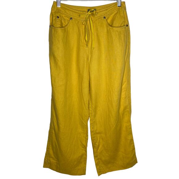 J. Jill Pants - J Jill Womens Size 2 Yellow Linen Wide Leg Pants Drawstring Relaxed Fit